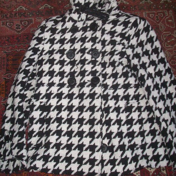 Express Tweed Wool Blend Medium, Black  White Pea Coat Preppy Academia Lined - Picture 1 of 16